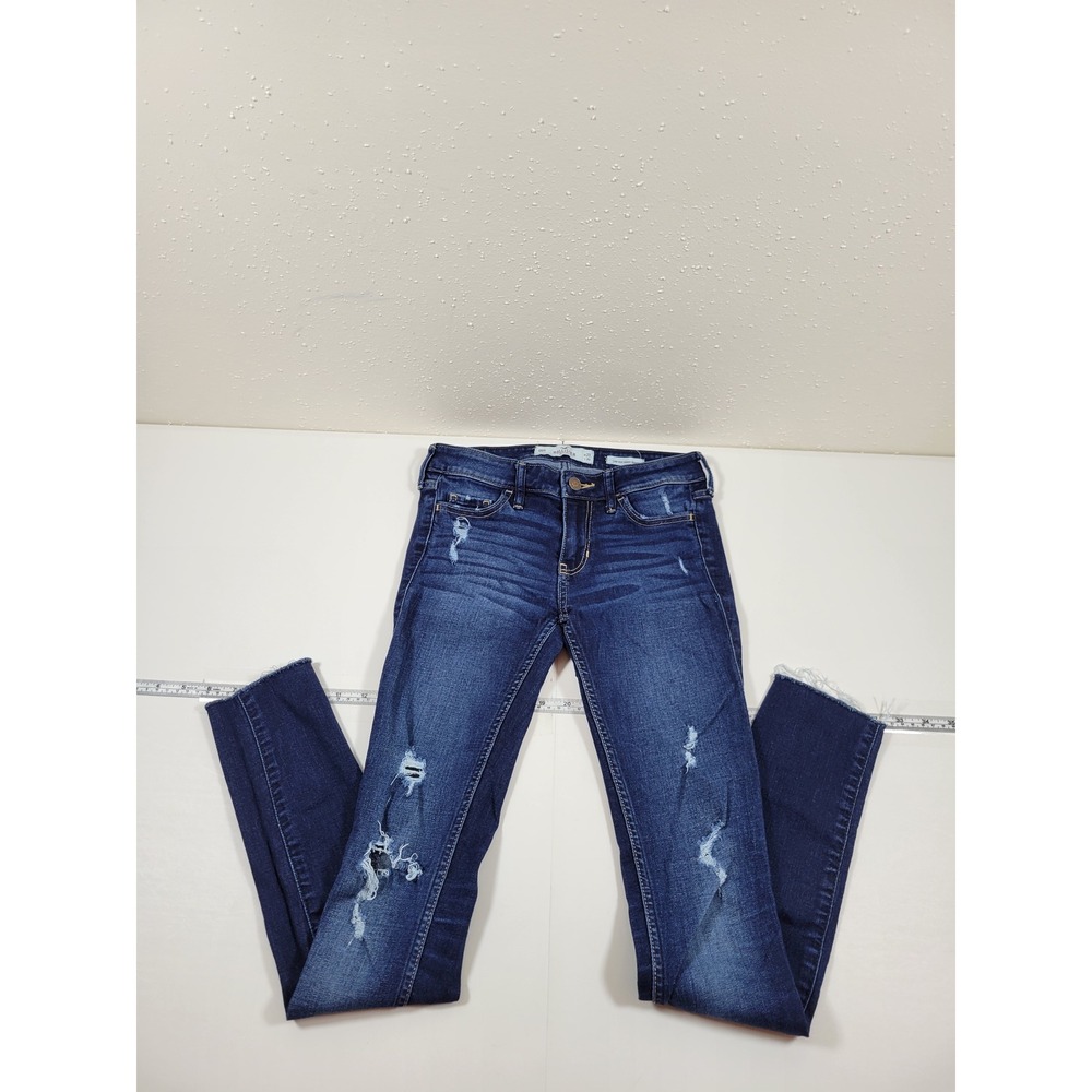 Hollister‎ Super Skinny Jeans Womens 00R 23x30 Blue Excellent Distressed Raw Hem
